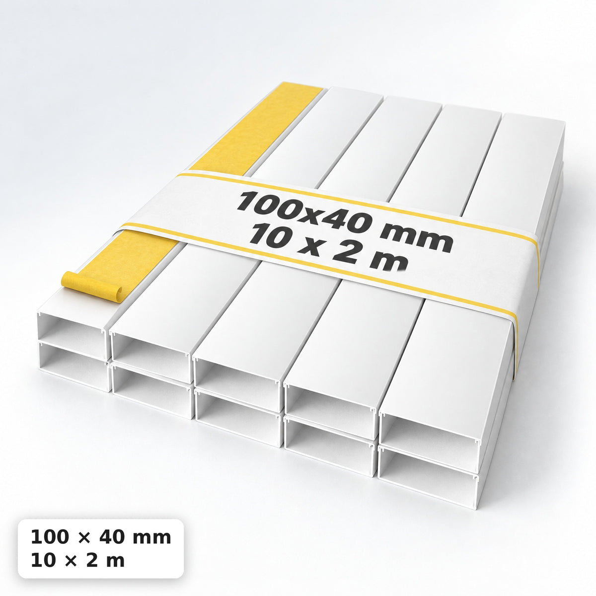 Kabelkanal - 100x40 mm Weiß - Selbstklebend, 2 m — selbstklebend