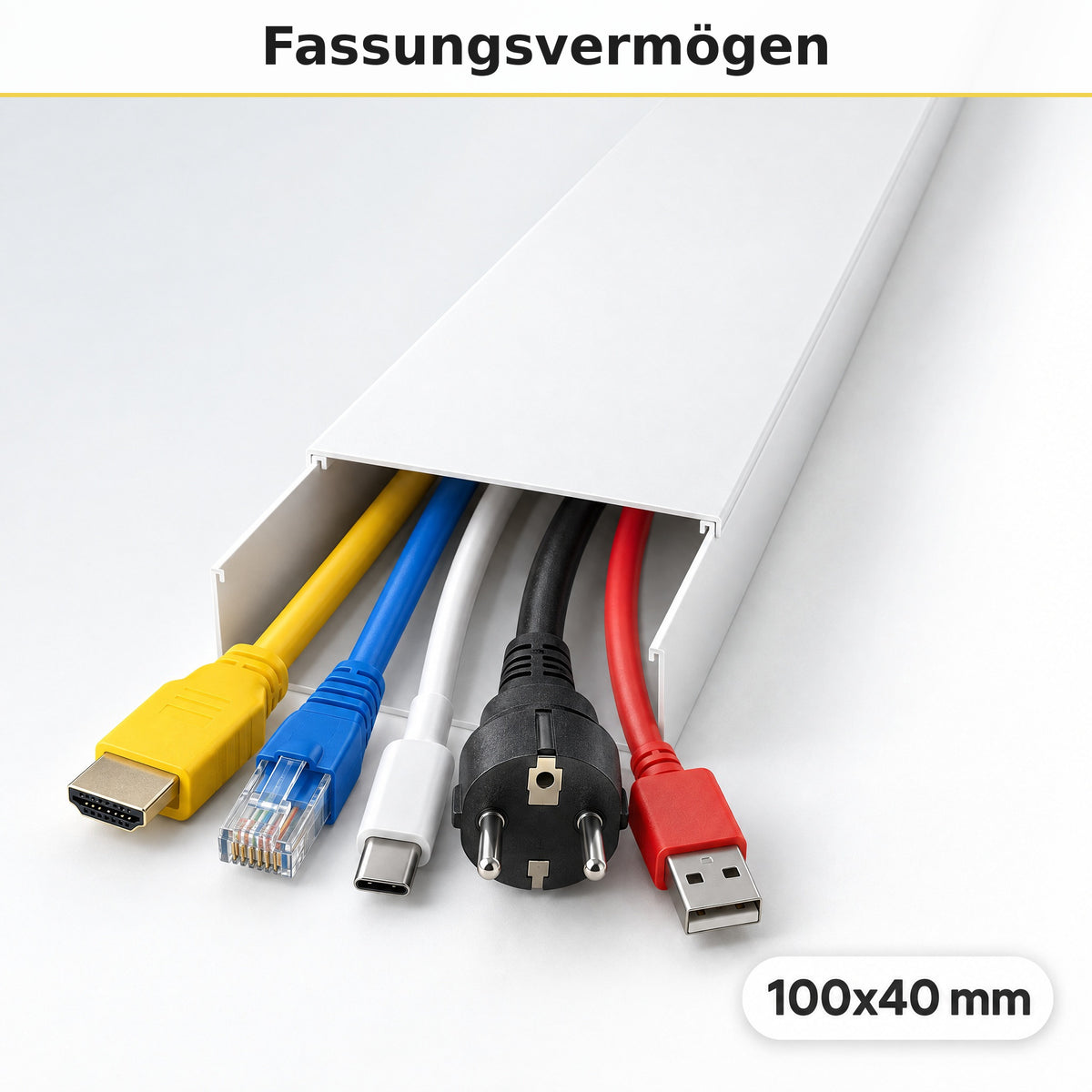 Kabelkanal - 100x40 mm Weiß - Selbstklebend, 2 m — wie viele Kabel passen hinein