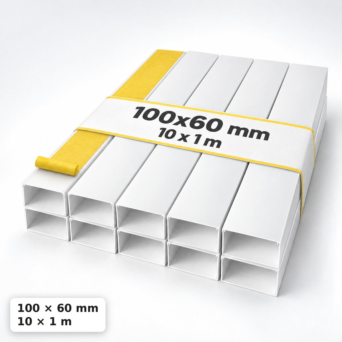 Kabelkanal - 100x60 mm Weiß - Selbstklebend, 1 m — selbstklebend