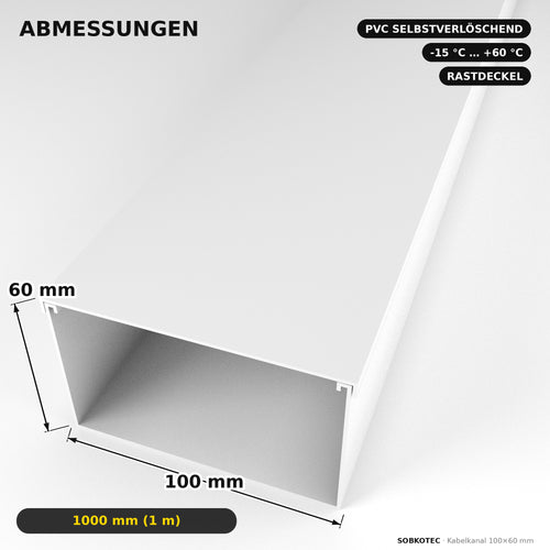 Kabelkanal - 100x60 mm Weiß - Selbstklebend, 1 m — Kabel versteckt, Wand sauber
