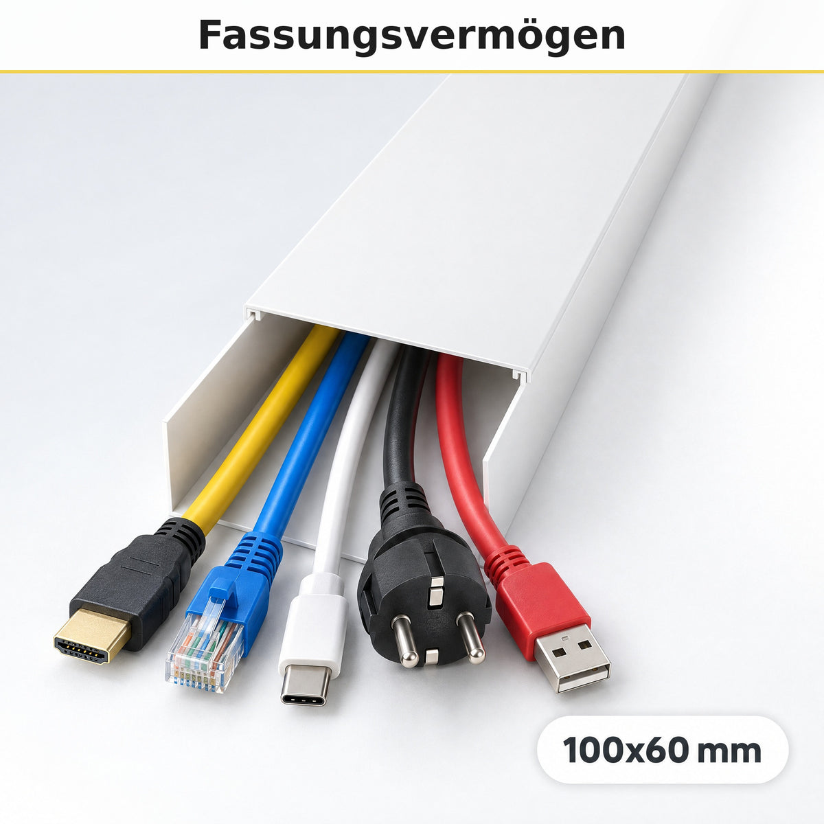 Kabelkanal - 100x60 mm Weiß - Selbstklebend, 2 m — wie viele Kabel passen hinein
