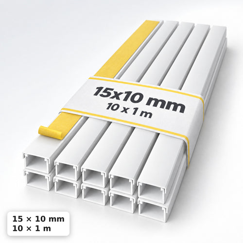 Kabelkanal - 15x10 mm Weiß - Selbstklebend, 1 m — selbstklebend