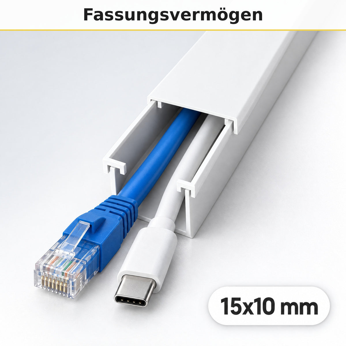 Kabelkanal - 15x10 mm Weiß - Selbstklebend, 1 m — wie viele Kabel passen hinein