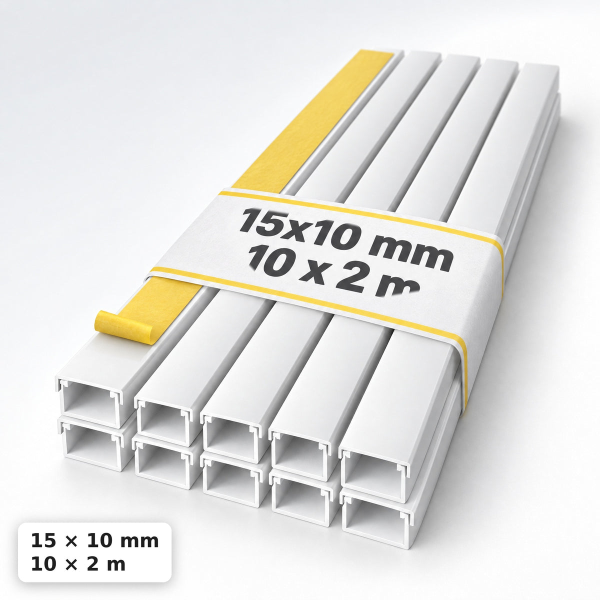 Kabelkanal - 15x10 mm Weiß - Selbstklebend, 2 m — selbstklebend