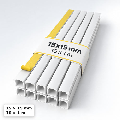 Kabelkanal - 15x15 mm Weiß - Selbstklebend, 1 m — selbstklebend