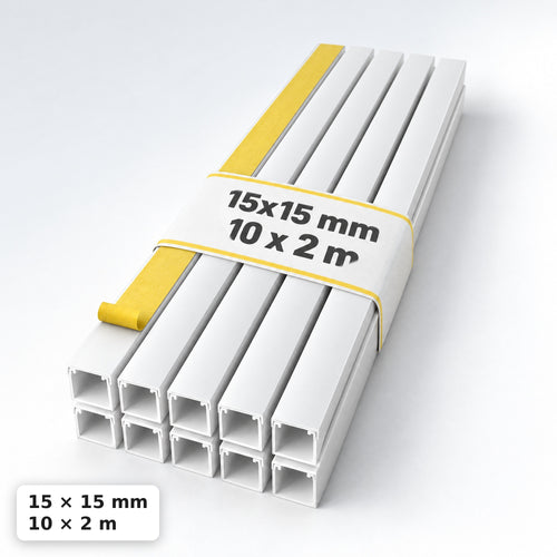 Kabelkanal - 15x15 mm Weiß - Selbstklebend, 2 m — selbstklebend