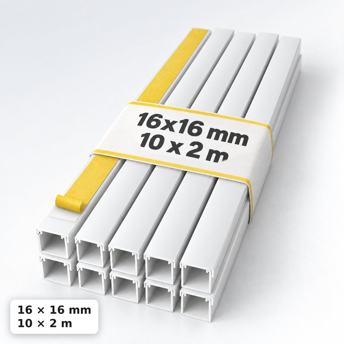 Kabelkanal - 16x16 mm Weiß - Selbstklebend, 2 m — selbstklebend