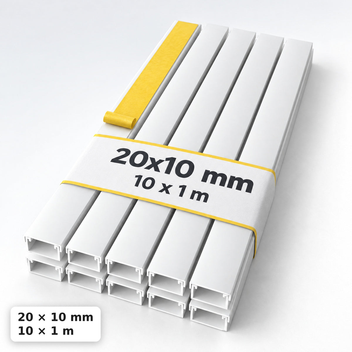 Kabelkanal - 20x10 mm Weiß - Selbstklebend, 1 m — selbstklebend