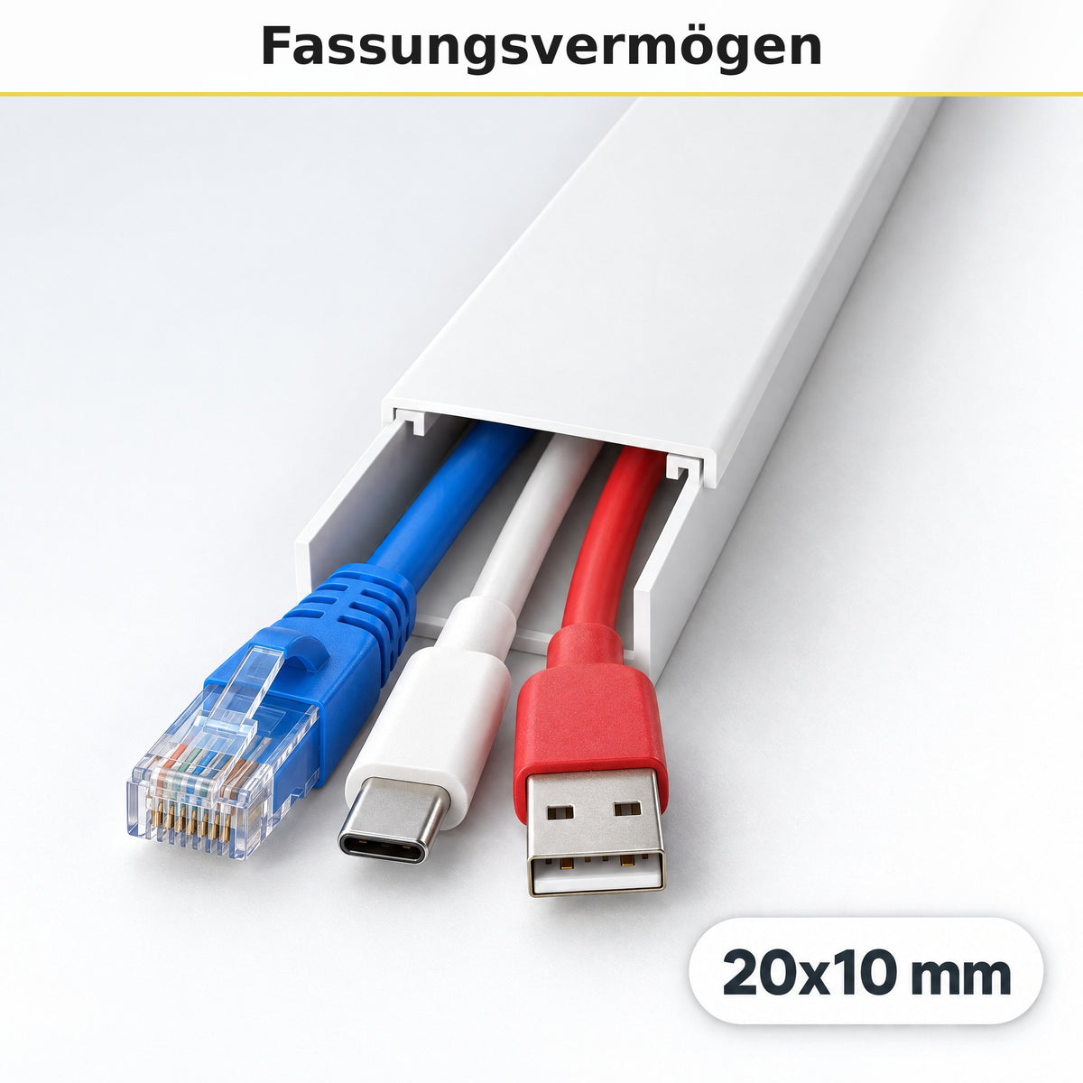 Kabelkanal - 20x10 mm Weiß - Selbstklebend, 1 m — wie viele Kabel passen hinein