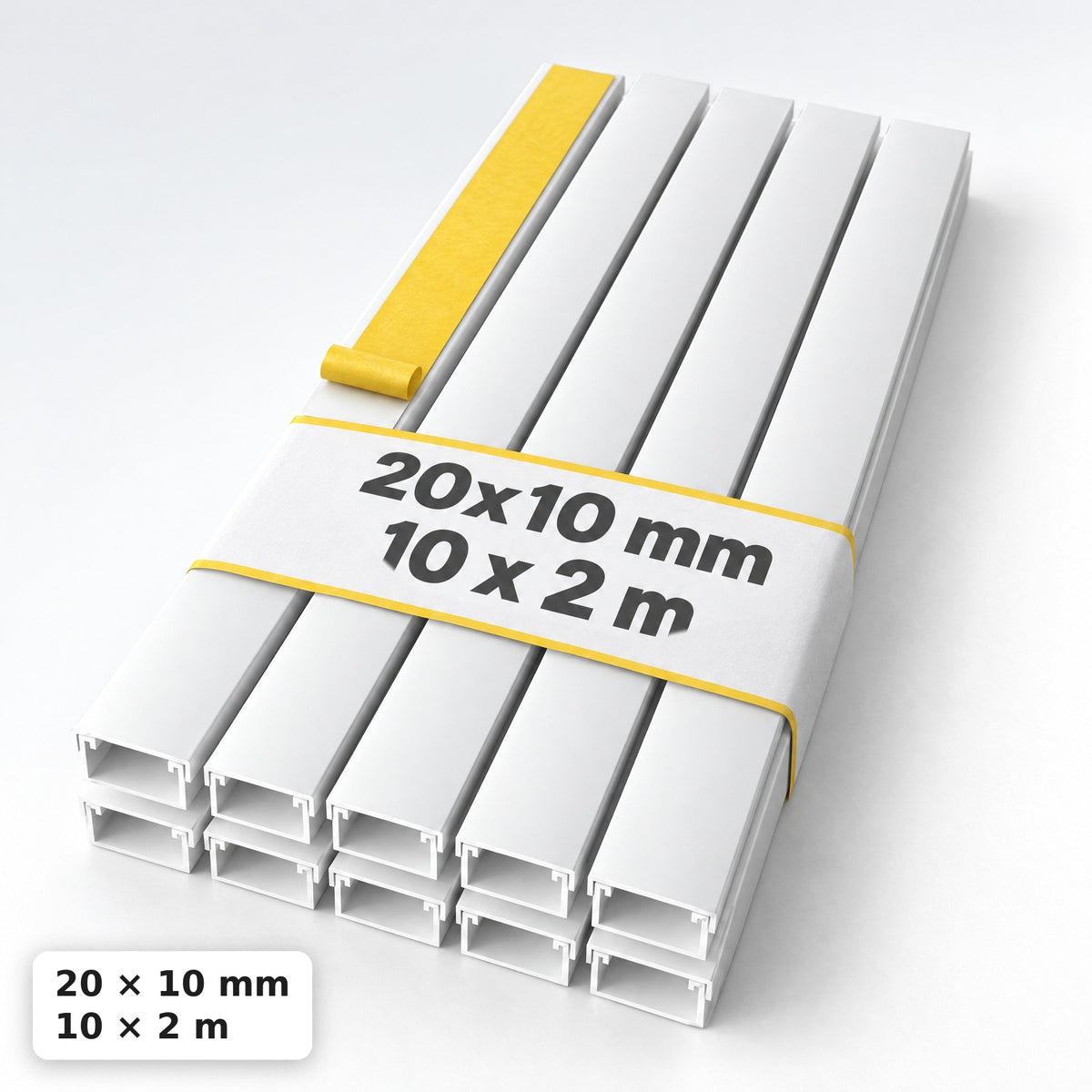 Kabelkanal - 20x10 mm Weiß - Selbstklebend, 2 m — selbstklebend