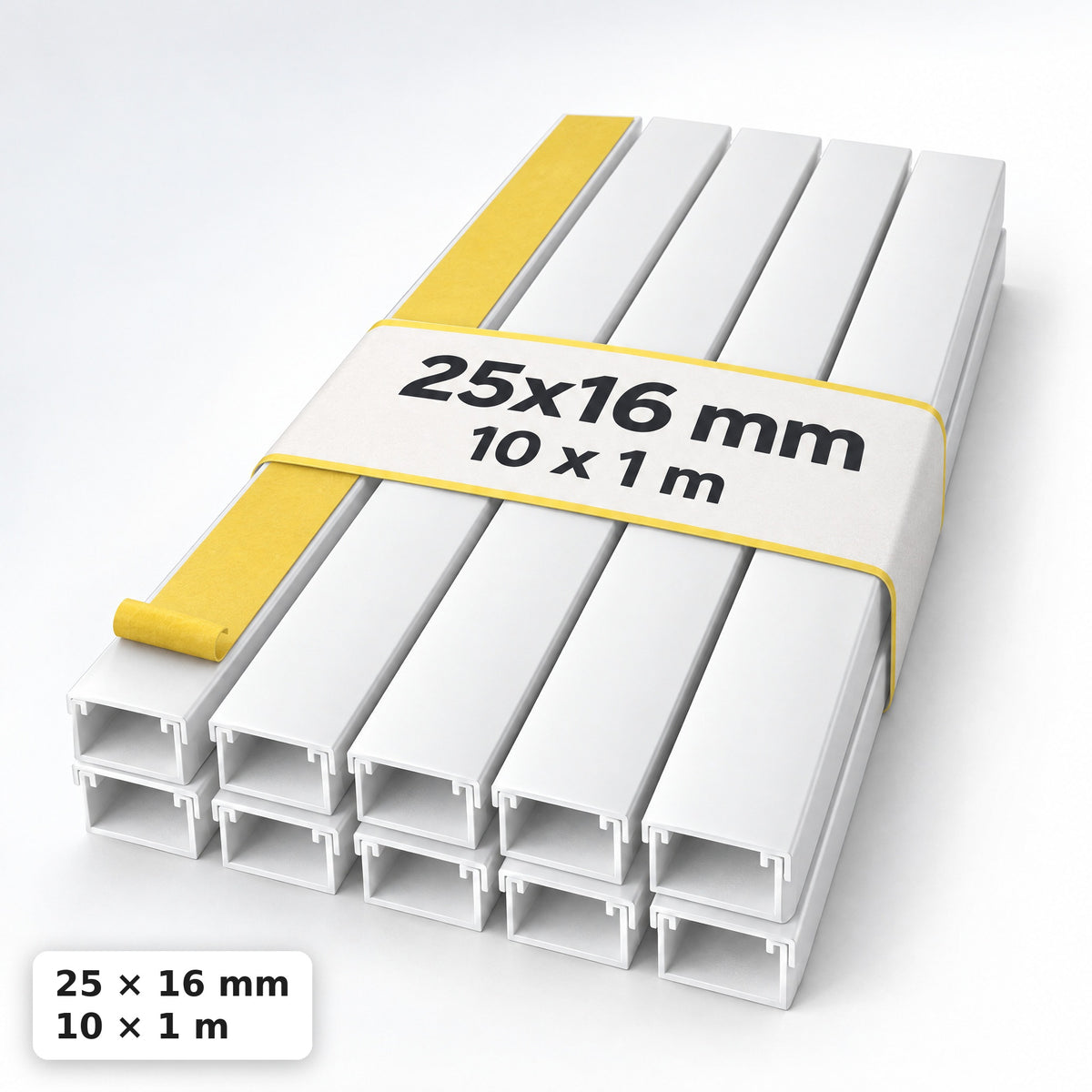 Kabelkanal - 25x16 mm Weiß - Selbstklebend, 1 m — selbstklebend