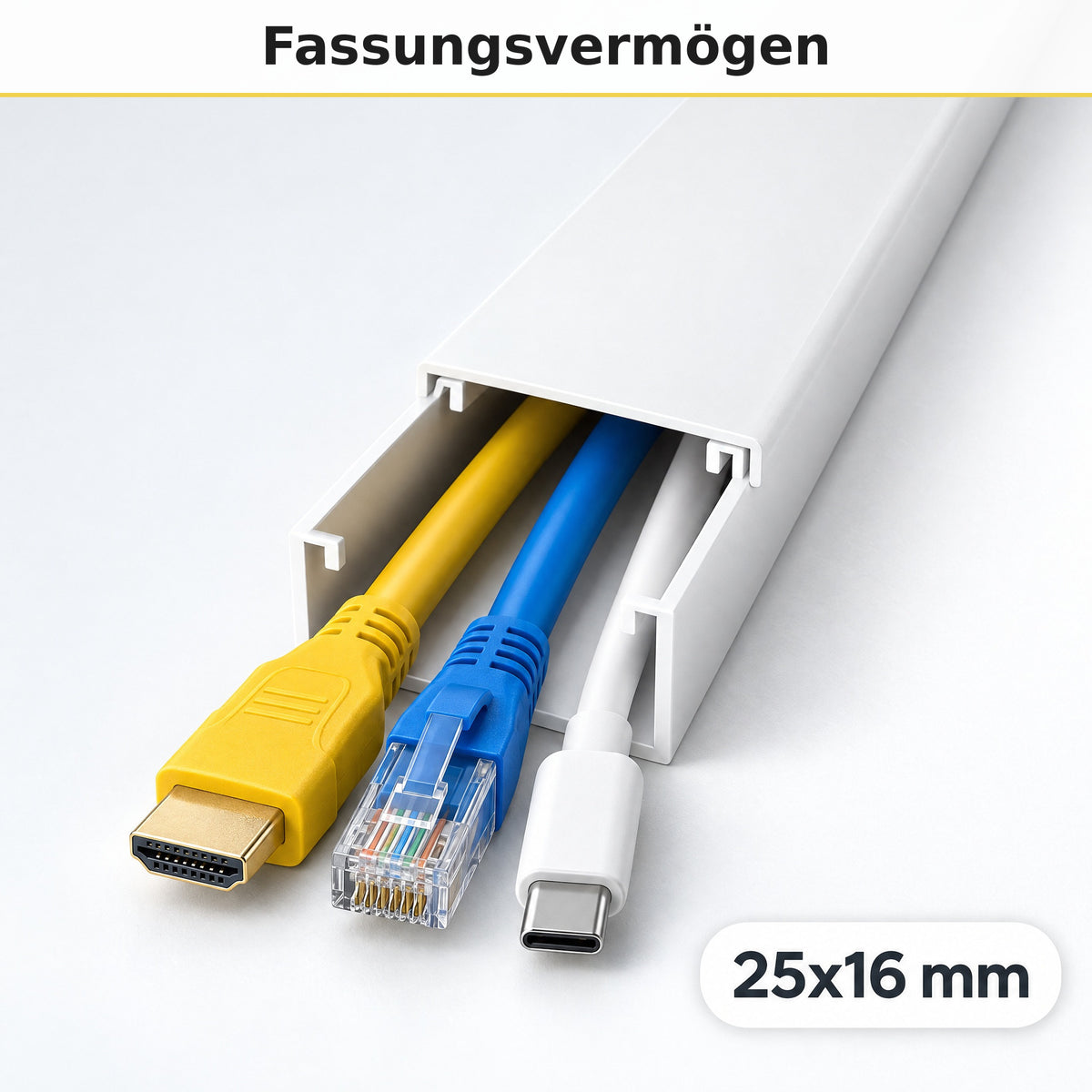 Kabelkanal - 25x16 mm Weiß - Selbstklebend, 1 m — wie viele Kabel passen hinein