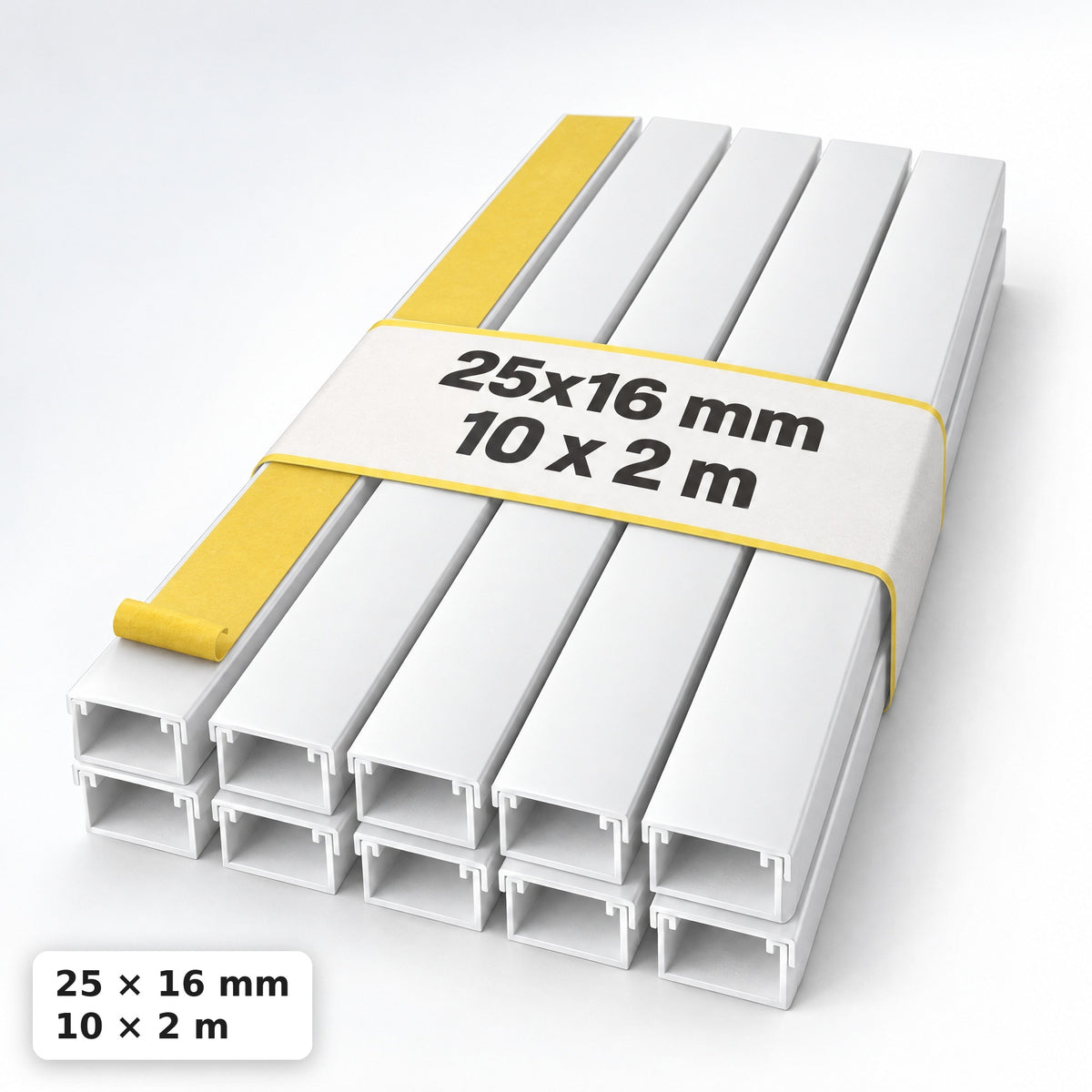Kabelkanal - 25x16 mm Weiß - Selbstklebend, 2 m — selbstklebend