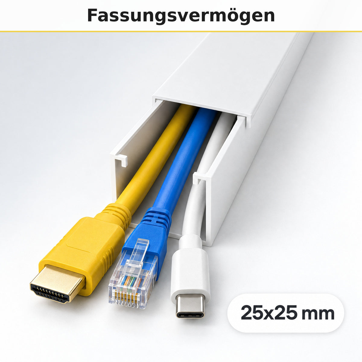 Kabelkanal - 25x25 mm Weiß - Selbstklebend, 1 m — wie viele Kabel passen hinein