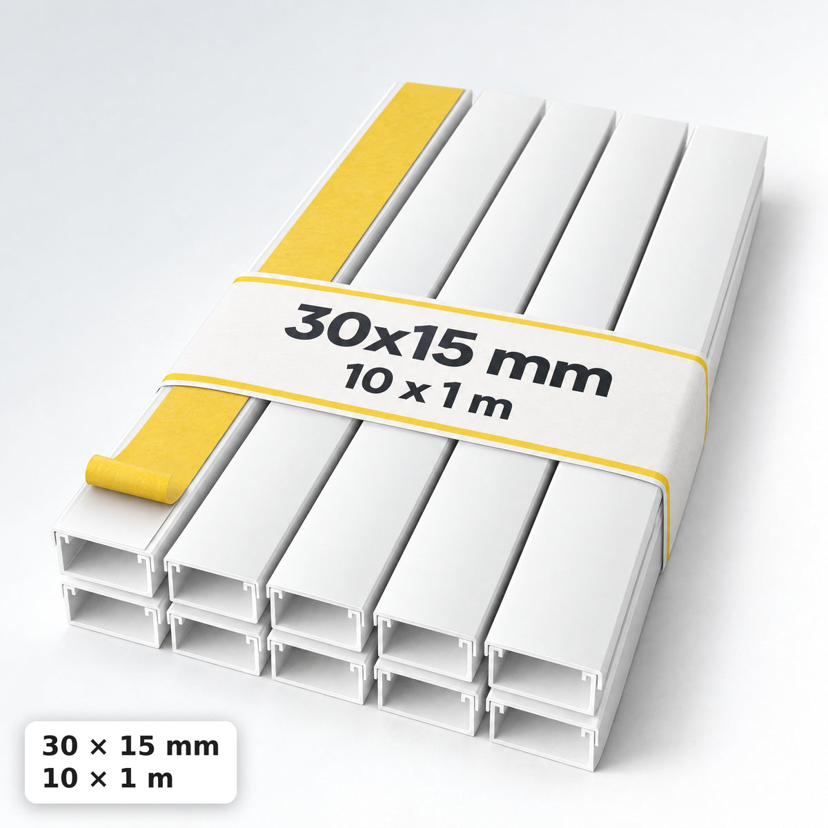 Kabelkanal - 30x15 mm Weiß - Selbstklebend, 1 m — selbstklebend