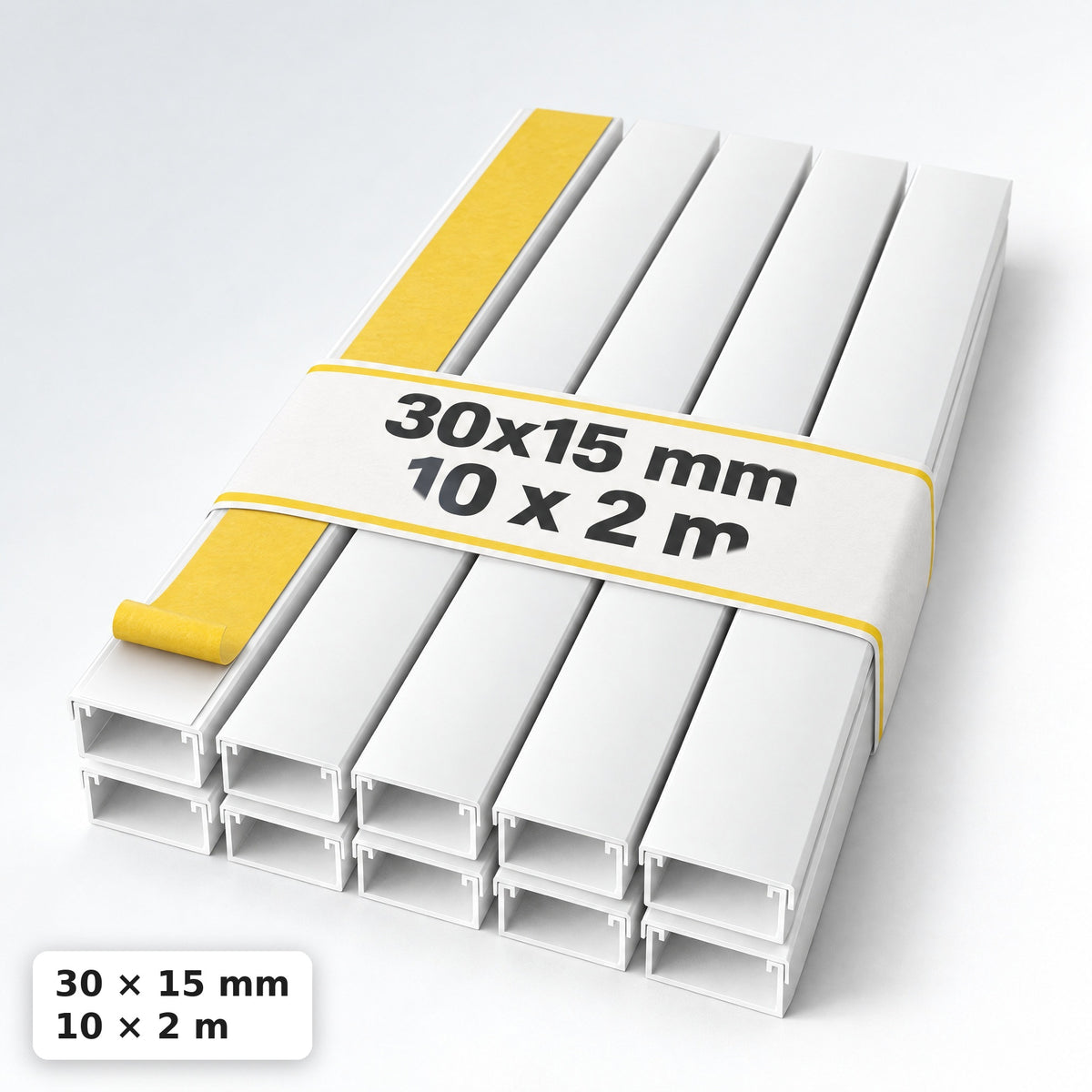Kabelkanal - 30x15 mm Weiß - Selbstklebend, 2 m — selbstklebend