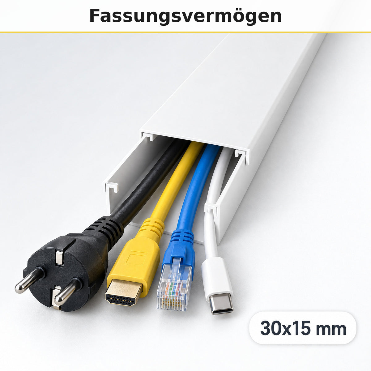 Kabelkanal - 30x15 mm Weiß - Selbstklebend, 2 m — wie viele Kabel passen hinein