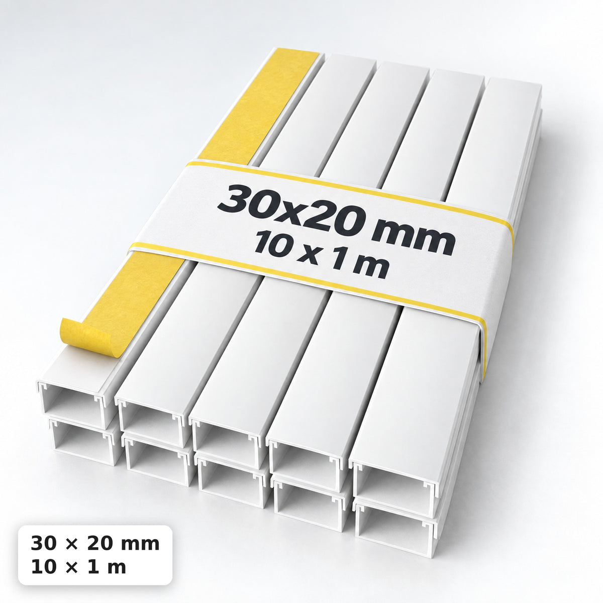 Kabelkanal - 30x20 mm Weiß - Selbstklebend, 1 m — selbstklebend