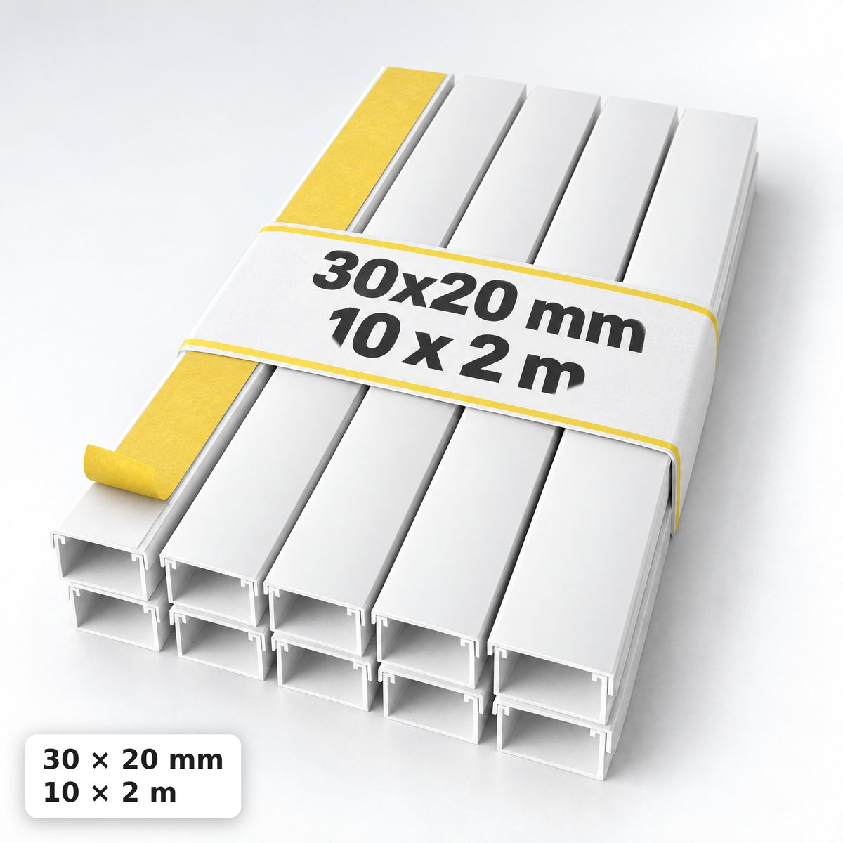 Kabelkanal - 30x20 mm Weiß - Selbstklebend, 2 m — selbstklebend