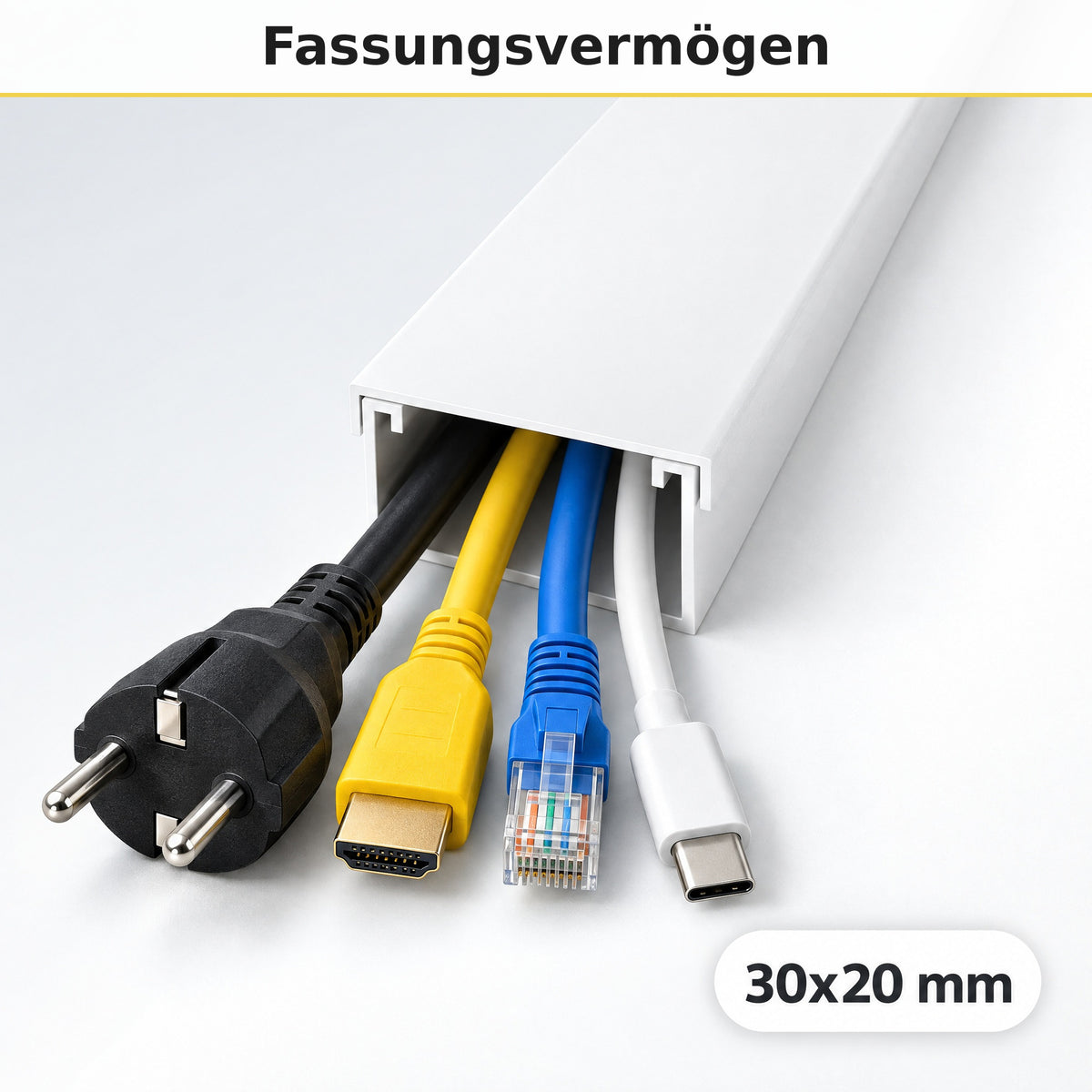Kabelkanal - 30x20 mm Weiß - Selbstklebend, 2 m — wie viele Kabel passen hinein