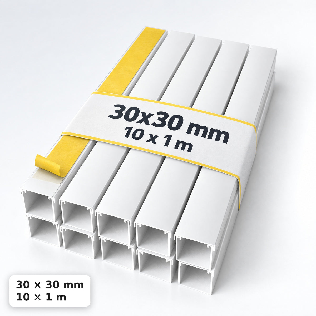 Kabelkanal - 30x30 mm Weiß - Selbstklebend, 1 m — selbstklebend