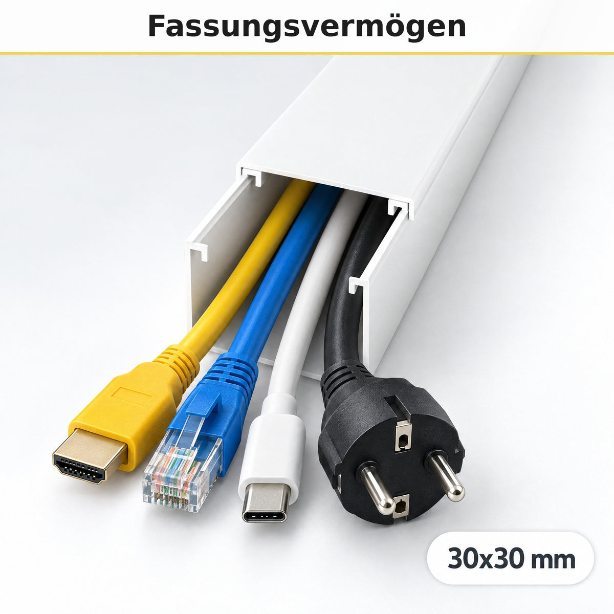 Kabelkanal - 30x30 mm Weiß - Selbstklebend, 1 m — wie viele Kabel passen hinein