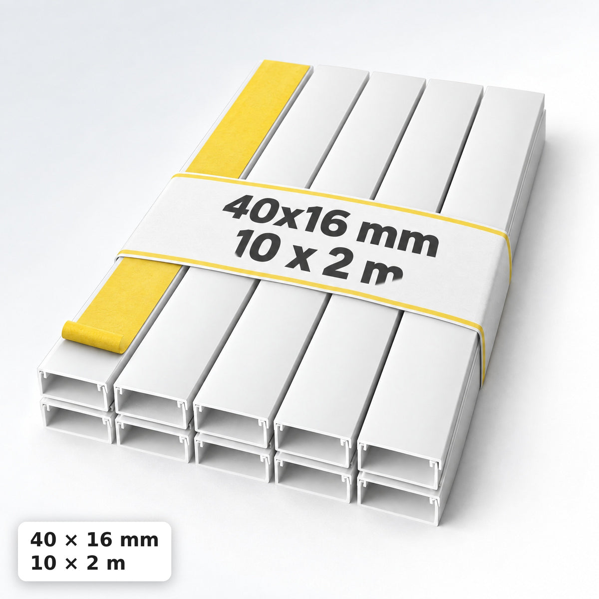 Kabelkanal - 40x16 mm Weiß - Selbstklebend, 2 m — selbstklebend
