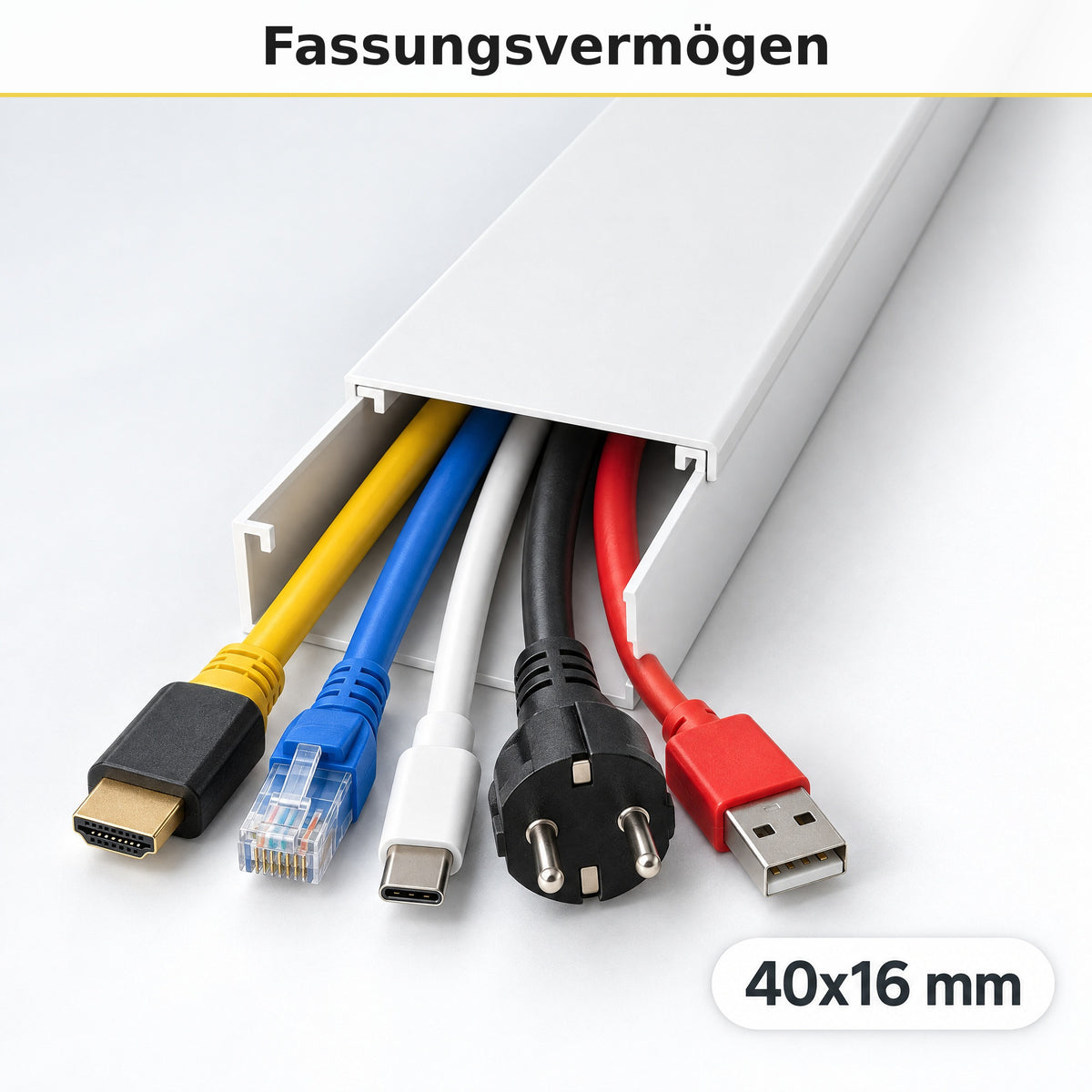 Kabelkanal - 40x16 mm Weiß - Selbstklebend, 2 m — wie viele Kabel passen hinein