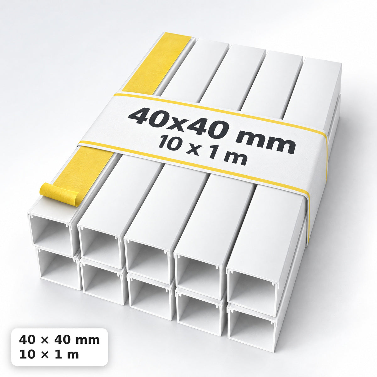 Kabelkanal - 40x40 mm Weiß - Selbstklebend, 1 m — selbstklebend