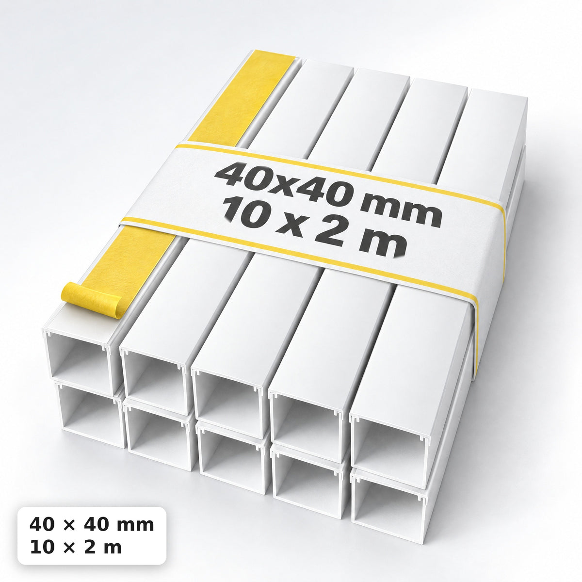 Kabelkanal - 40x40 mm Weiß - Selbstklebend, 2 m — selbstklebend