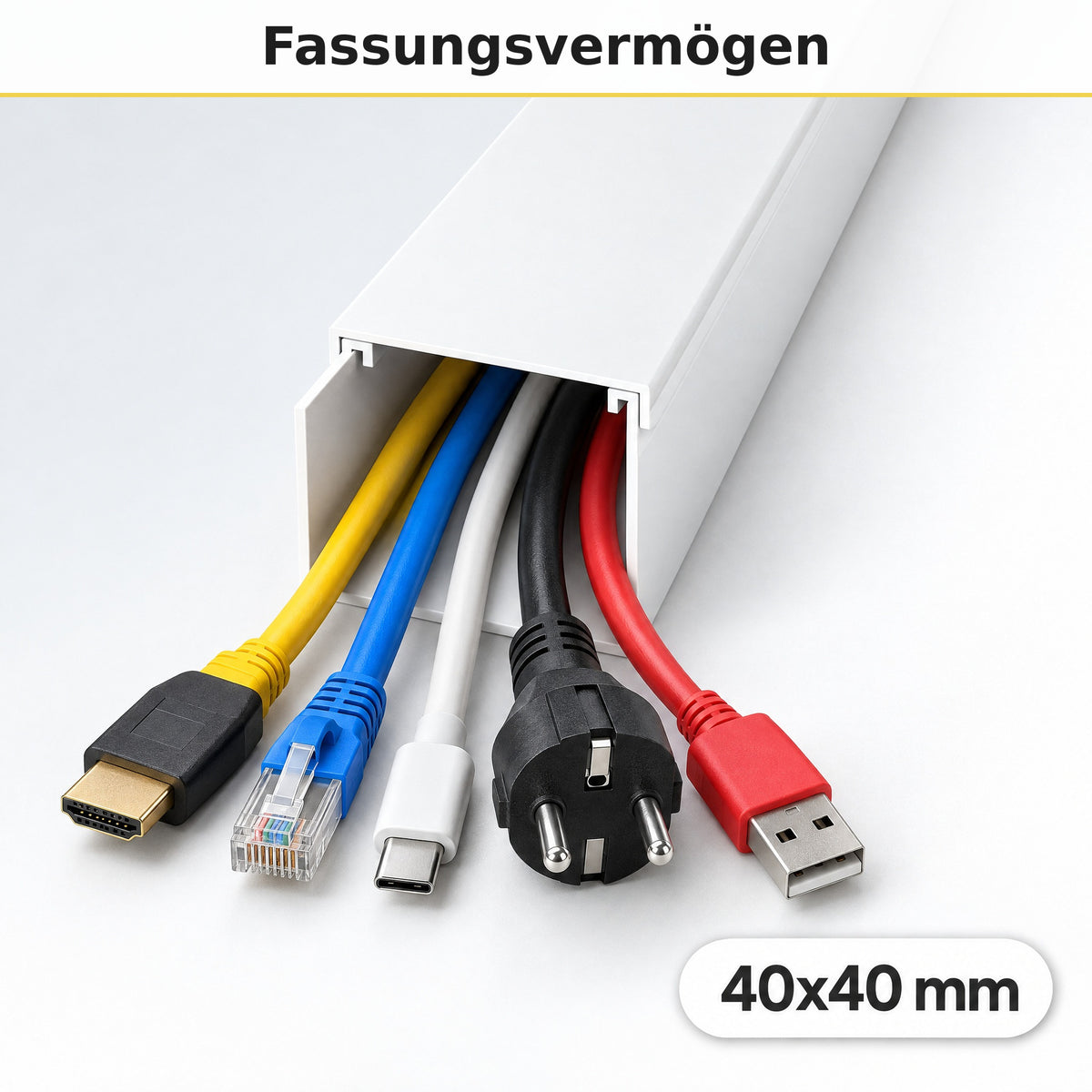 Kabelkanal - 40x40 mm Weiß - Selbstklebend, 2 m — wie viele Kabel passen hinein