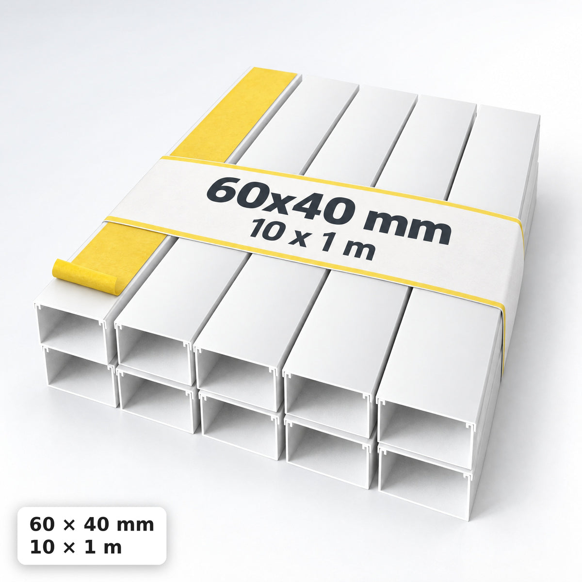 Kabelkanal - 60x40 mm Weiß - Selbstklebend, 1 m — selbstklebend