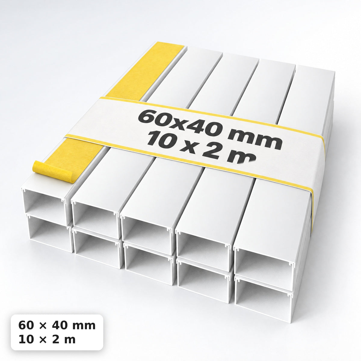 Kabelkanal - 60x40 mm Weiß - Selbstklebend, 2 m — selbstklebend