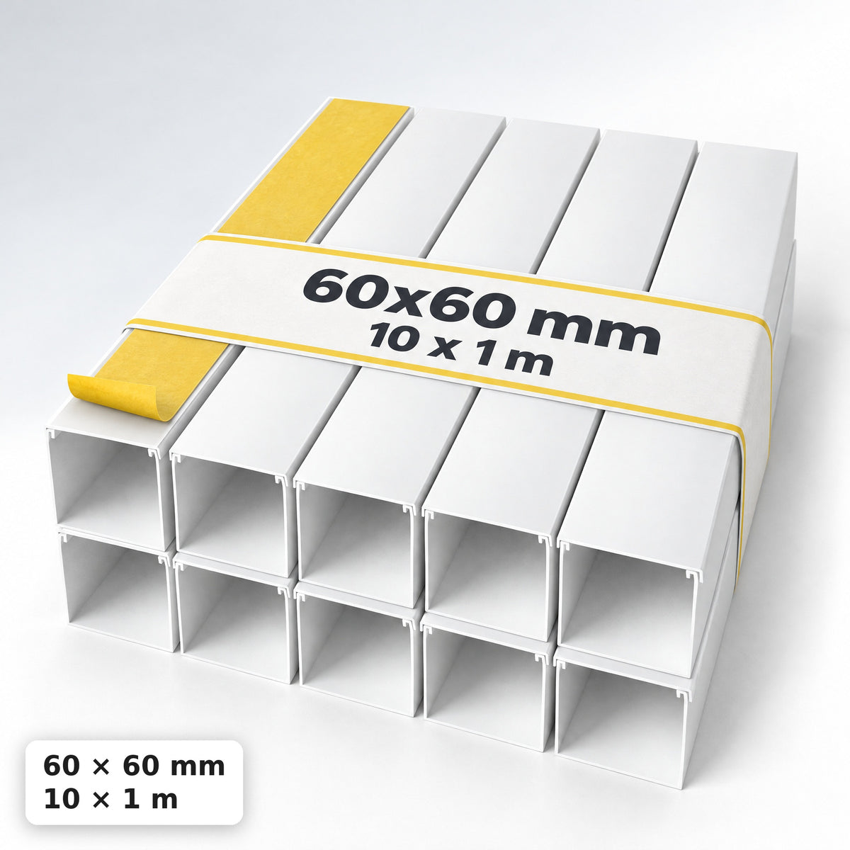 Kabelkanal - 60x60 mm Weiß - Selbstklebend, 1 m — selbstklebend