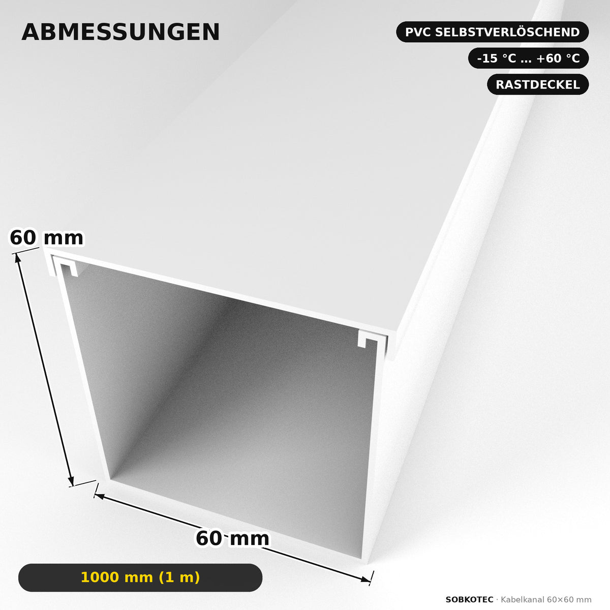 Kabelkanal - 60x60 mm Weiß - Selbstklebend, 1 m — Kabel versteckt, Wand sauber