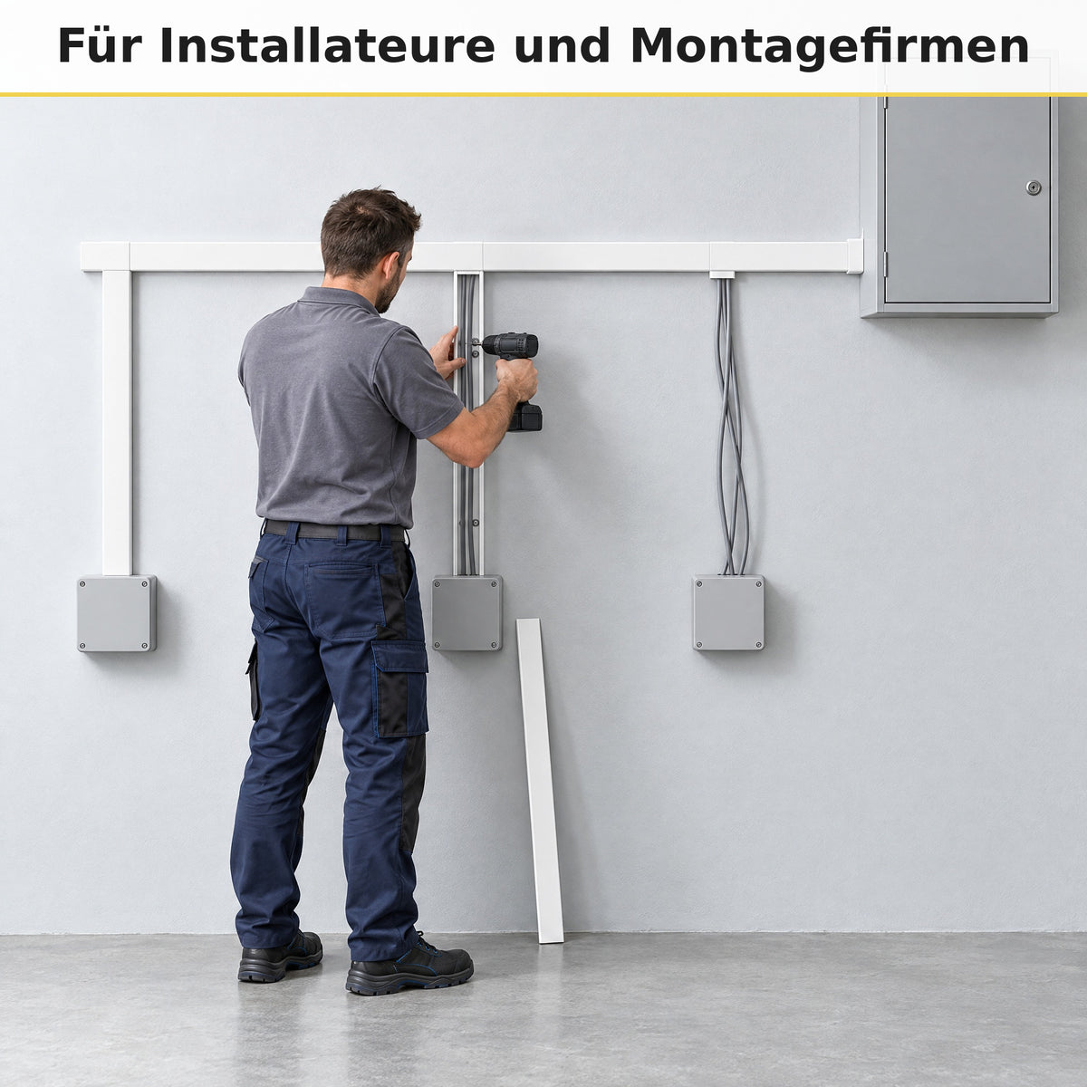 Kabelkanal - 60x60 mm Weiß - Selbstklebend, 1 m — Montage Schritt für Schritt