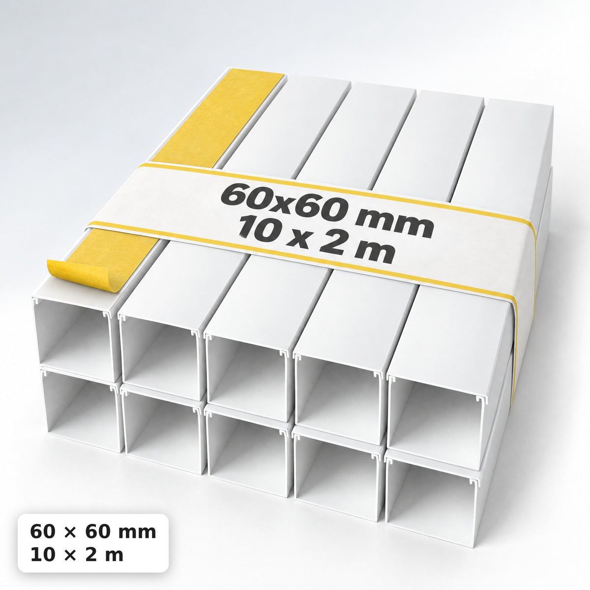 Kabelkanal - 60x60 mm Weiß - Selbstklebend, 2 m — selbstklebend