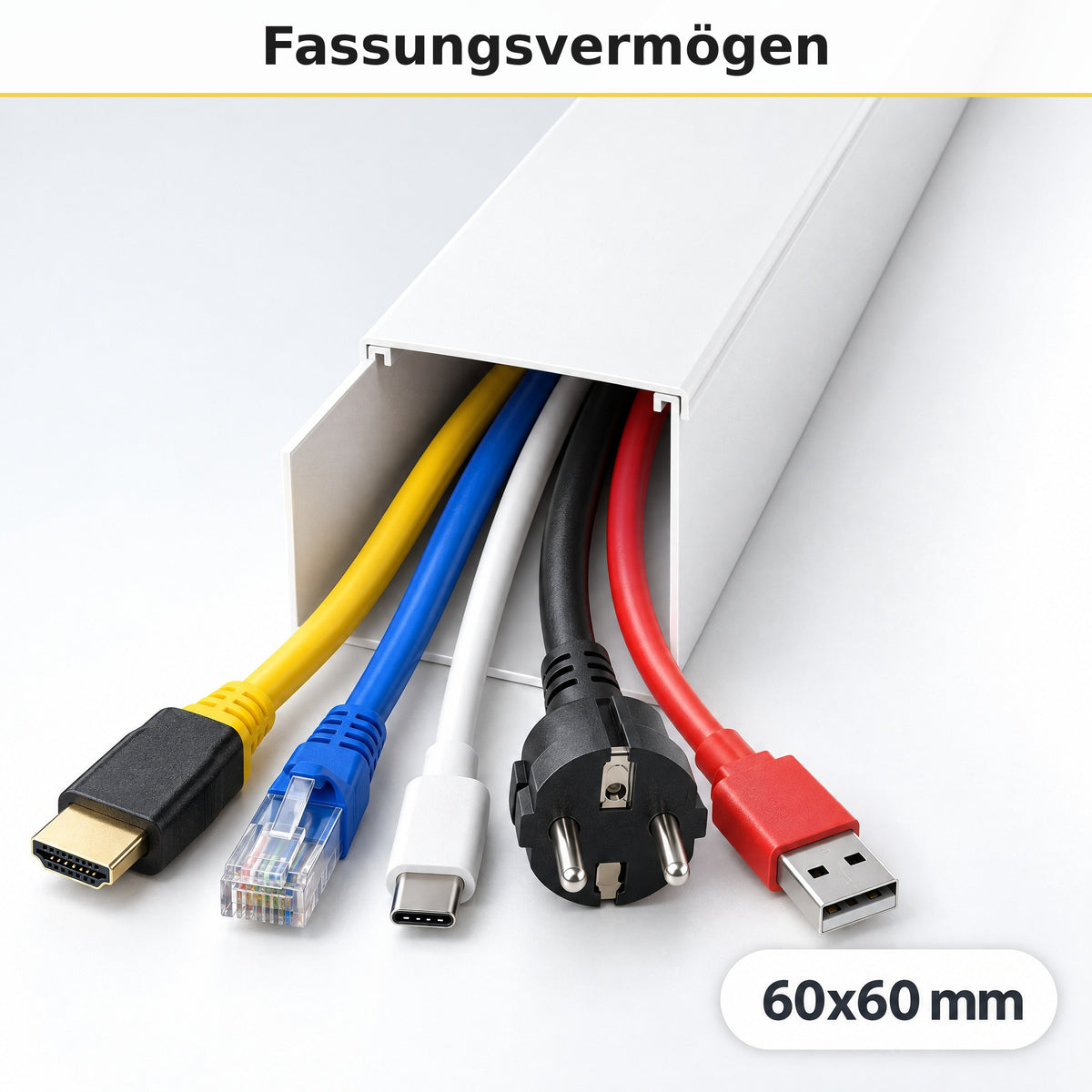 Kabelkanal - 60x60 mm Weiß - Selbstklebend, 2 m — wie viele Kabel passen hinein