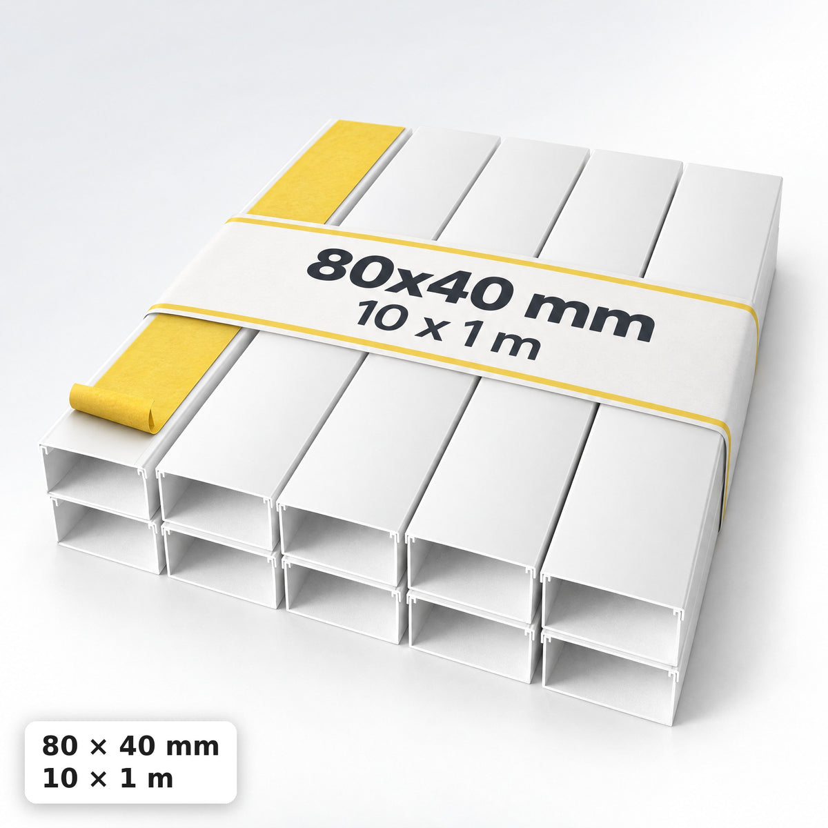 Kabelkanal - 80x40 mm Weiß - Selbstklebend, 1 m — selbstklebend