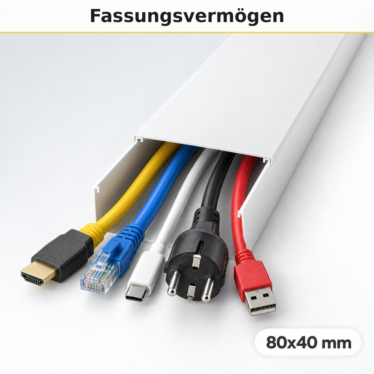 Kabelkanal - 80x40 mm Weiß - Selbstklebend, 1 m — wie viele Kabel passen hinein