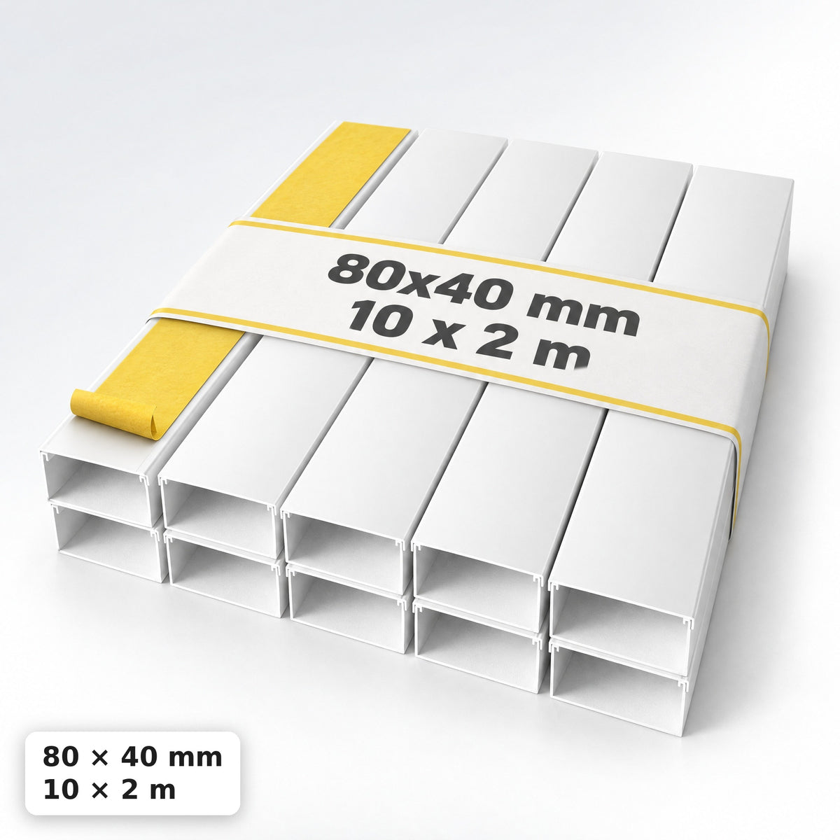 Kabelkanal - 80x40 mm Weiß - Selbstklebend, 2 m — selbstklebend
