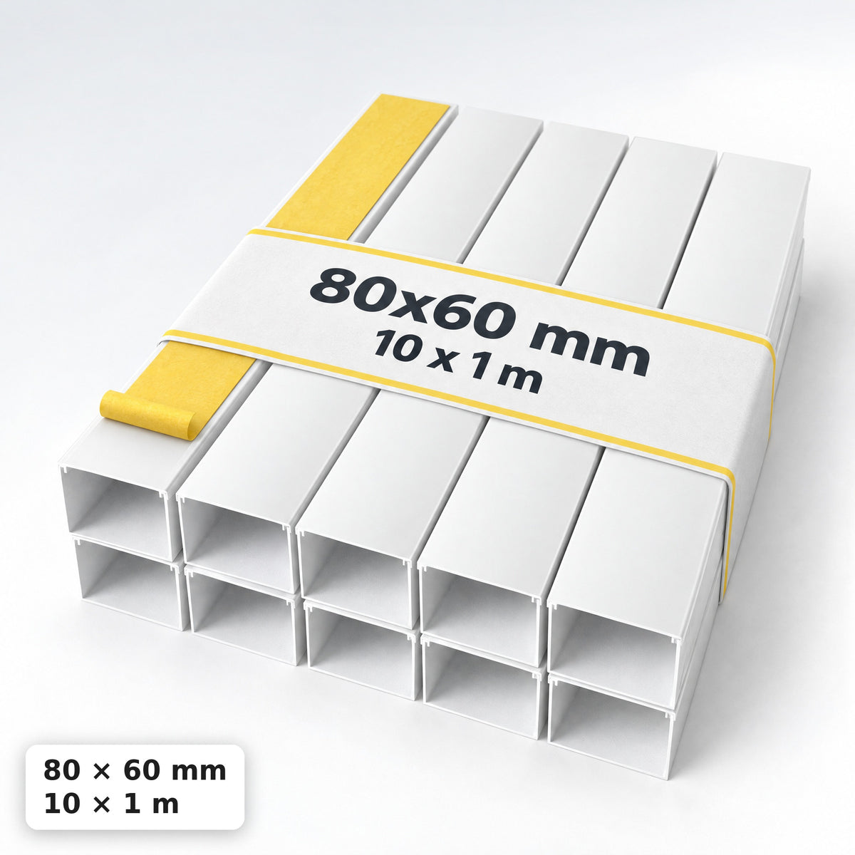 Kabelkanal - 80x60 mm Weiß - Selbstklebend, 1 m — selbstklebend