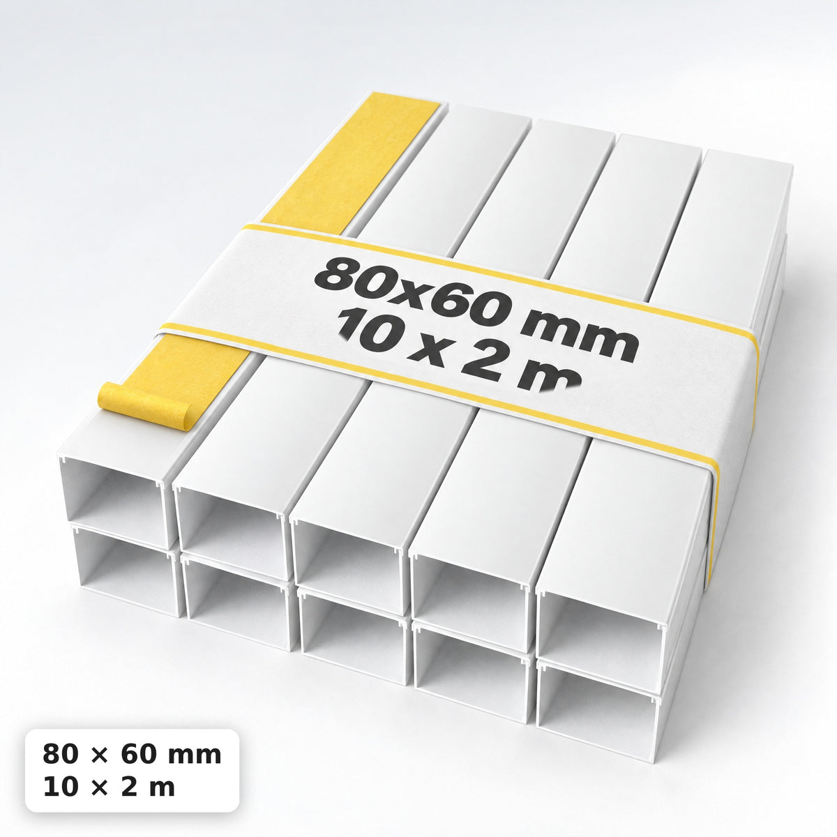 Kabelkanal - 80x60 mm Weiß - Selbstklebend, 2 m — selbstklebend