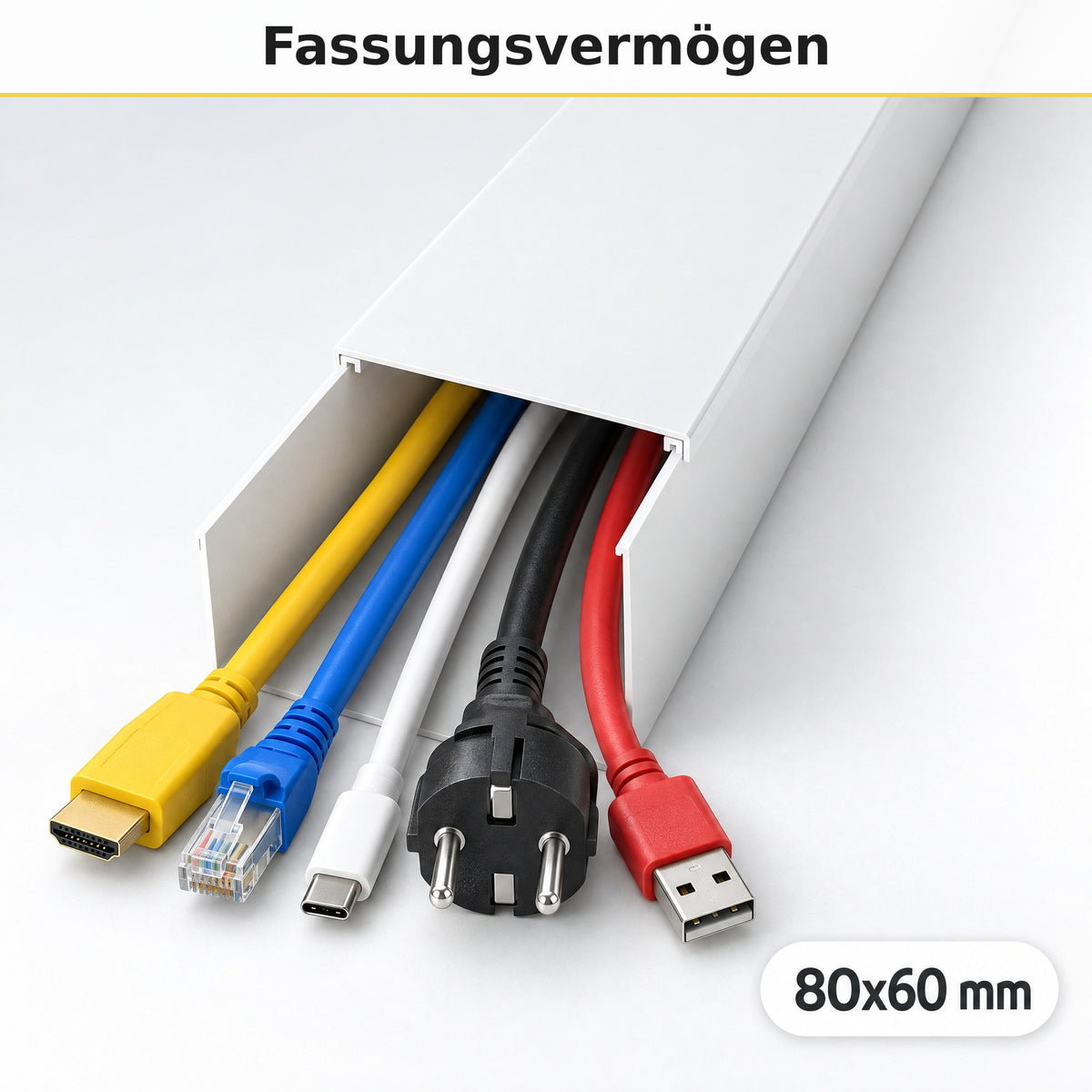 Kabelkanal - 80x60 mm Weiß - Selbstklebend, 2 m — wie viele Kabel passen hinein